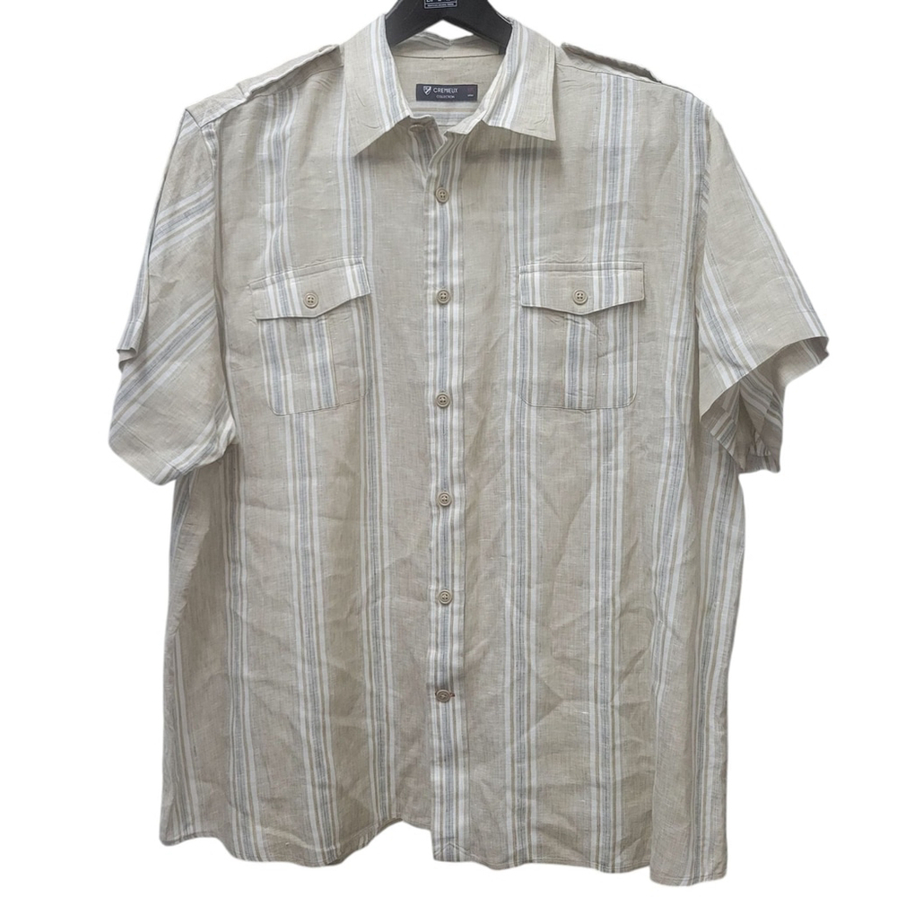 Cremieux Collection 100% Linen Striped Button-Up Short Sleeves Utility Shirt 2XL